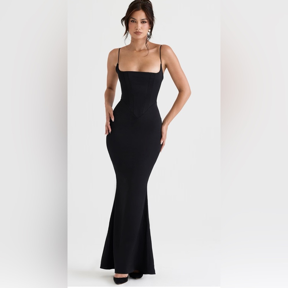 House of CB Black Satin Corset Maxi Dress